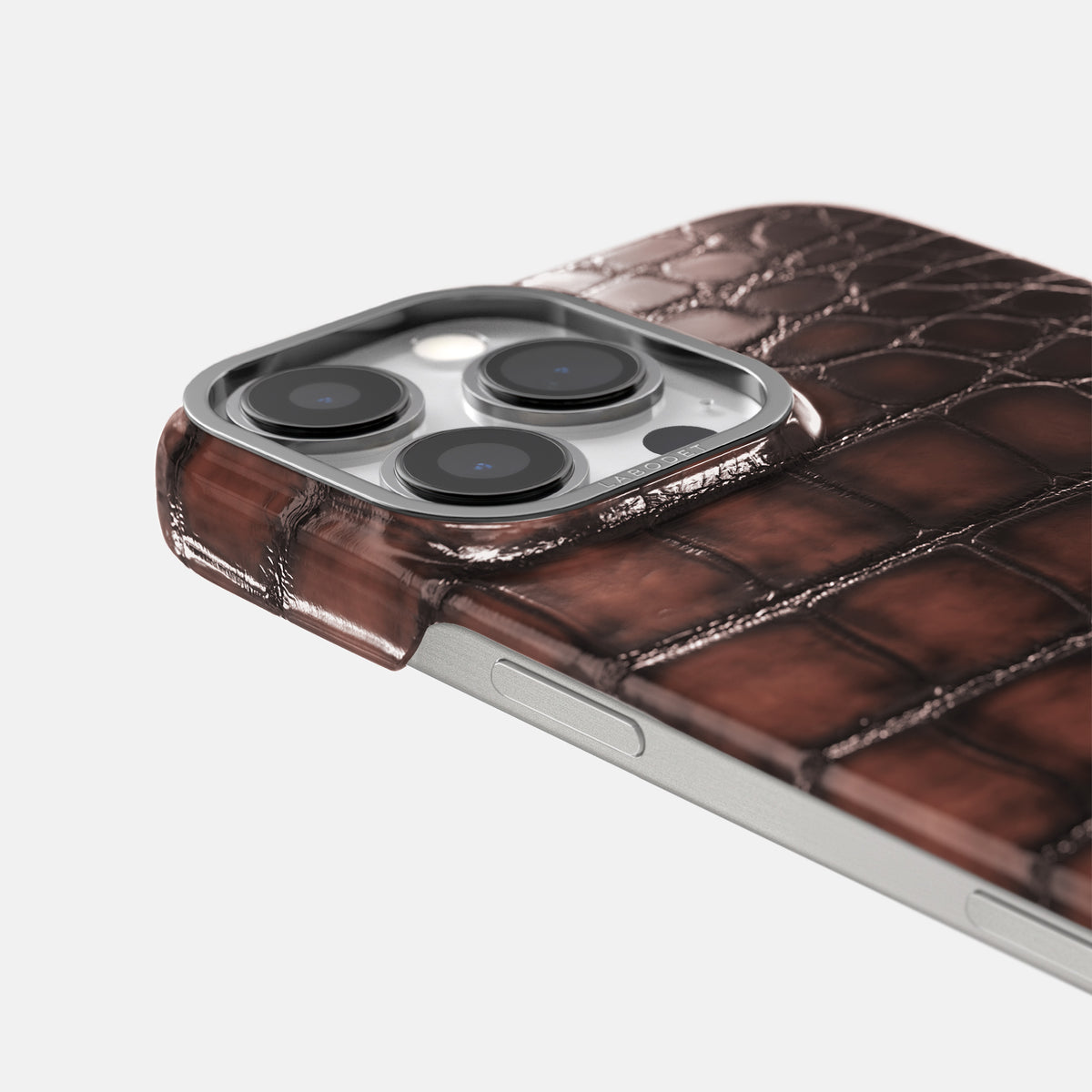 Havana-Brown iPhone 16 Pro Classic Case Patina Alligator with Steel Metal -6 | Havana-Brown-Steel
