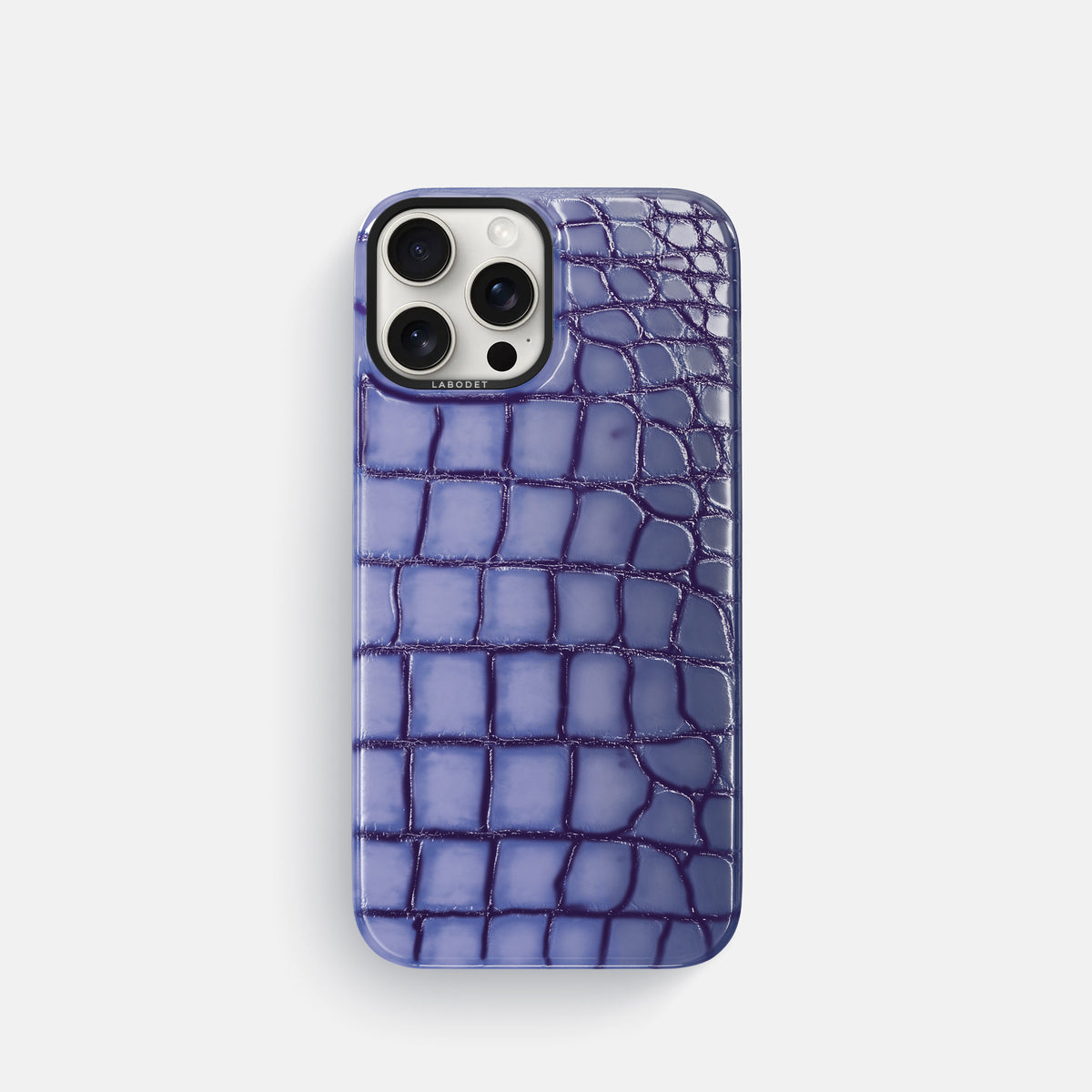 Lilac iPhone 16 Pro Classic Case Patina Alligator with Black Metal -1 | Lilac-Black
