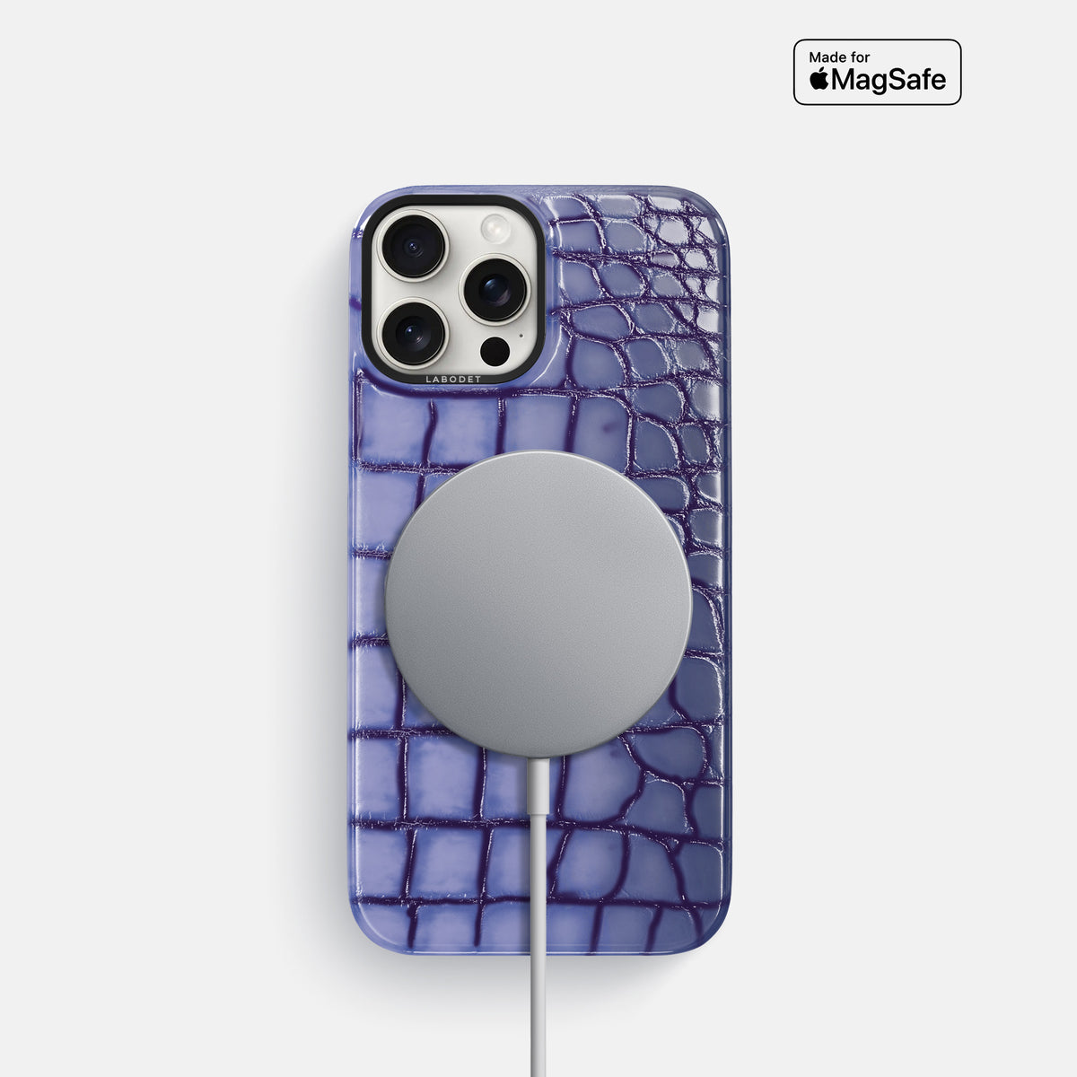 Lilac iPhone 16 Pro Classic Case Patina Alligator with Black Metal -5 | Lilac-Black