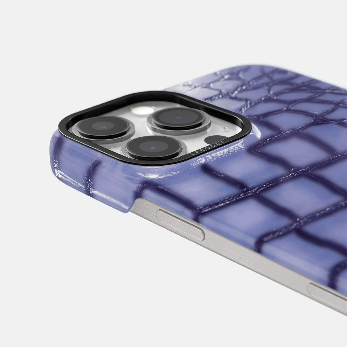 Lilac iPhone 16 Pro Classic Case Patina Alligator with Black Metal -6 | Lilac-Black