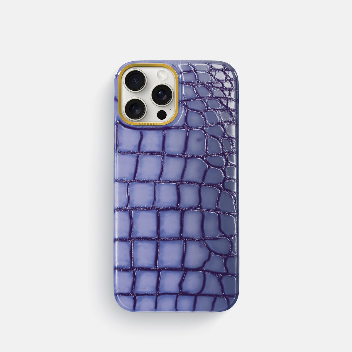 Lilac iPhone 16 Pro Classic Case Patina Alligator with Gold Metal -1 | Lilac-Gold