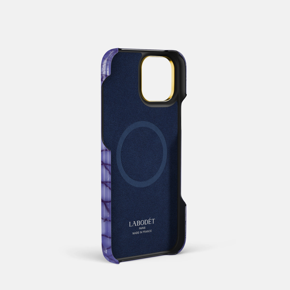 Lilac iPhone 16 Pro Classic Case Patina Alligator with Gold Metal -4 | Lilac-Gold