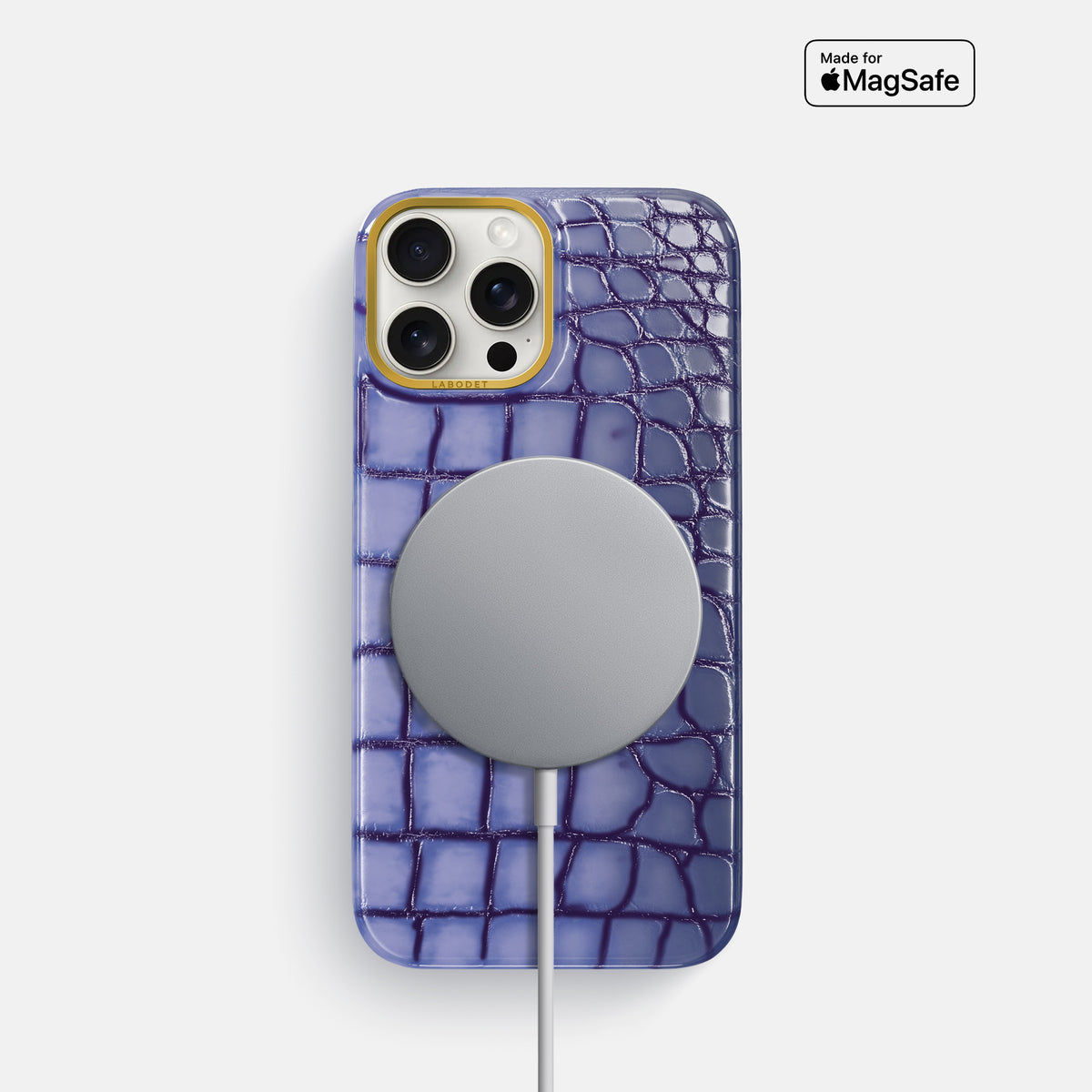 Lilac iPhone 16 Pro Classic Case Patina Alligator with Gold Metal -5 | Lilac-Gold