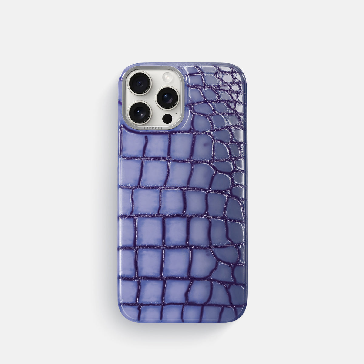 Lilac iPhone 16 Pro Classic Case Patina Alligator with Steel Metal -1 | Lilac-Steel