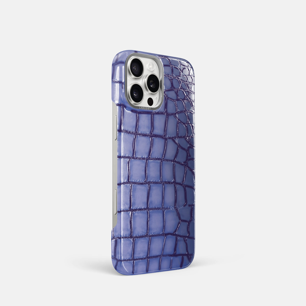 Lilac iPhone 16 Pro Classic Case Patina Alligator with Steel Metal -2 | Lilac-Steel