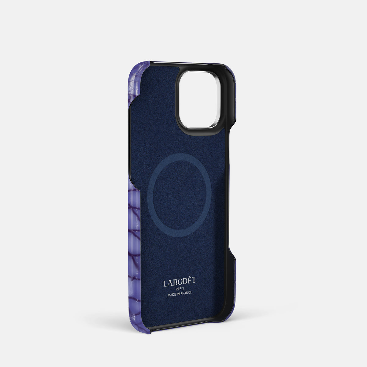 Lilac iPhone 16 Pro Classic Case Patina Alligator with Steel Metal -4 | Lilac-Steel