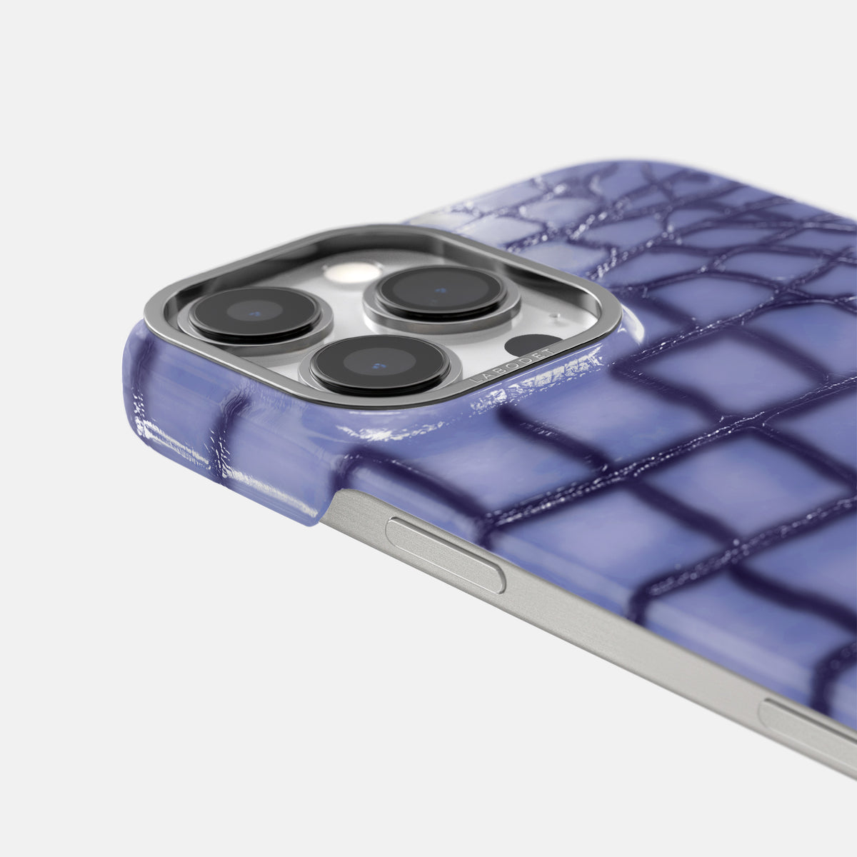 Lilac iPhone 16 Pro Classic Case Patina Alligator with Steel Metal -6 | Lilac-Steel