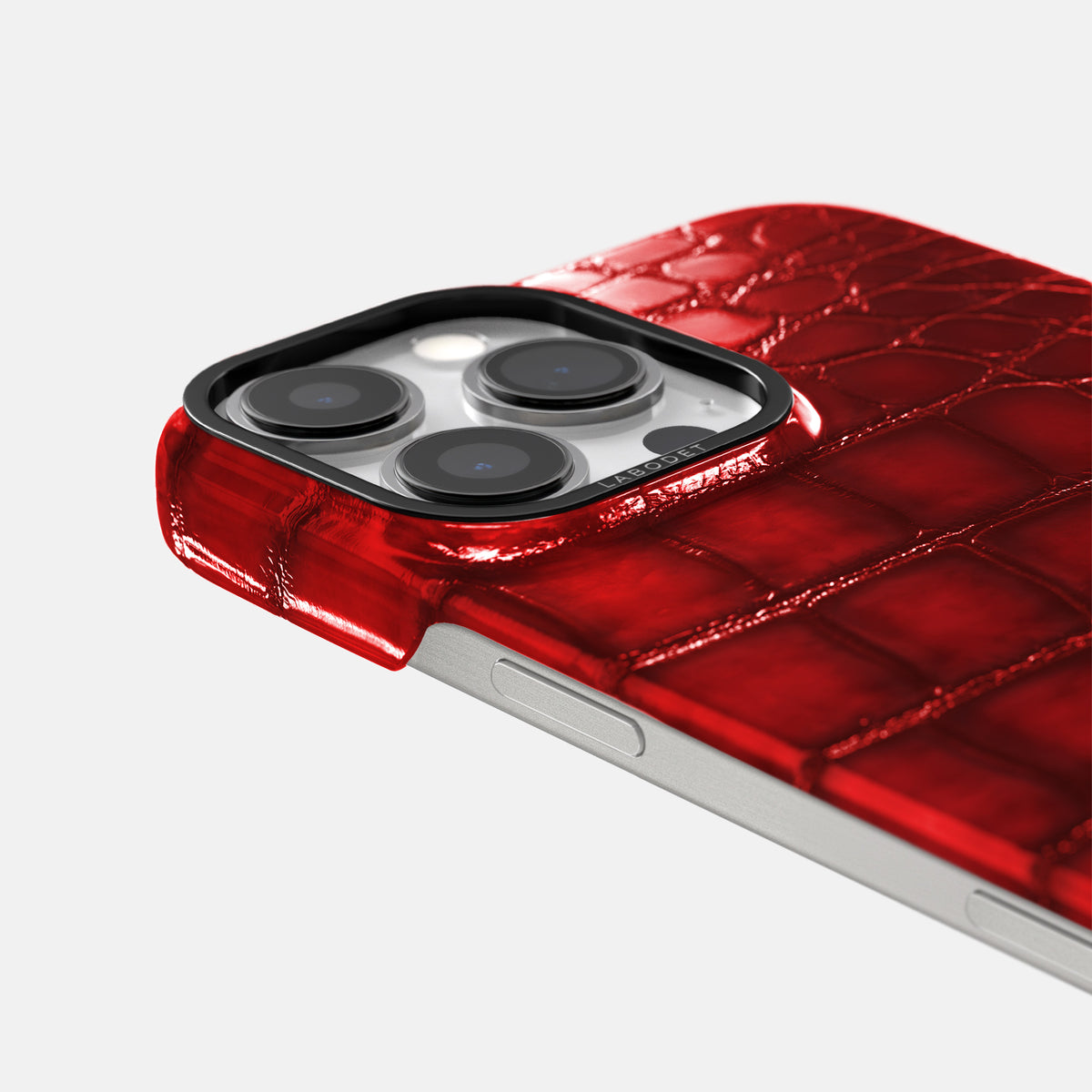 Burgundy iPhone 16 Pro Classic Case Patina Alligator with Black Metal -6 | Burgundy-Black