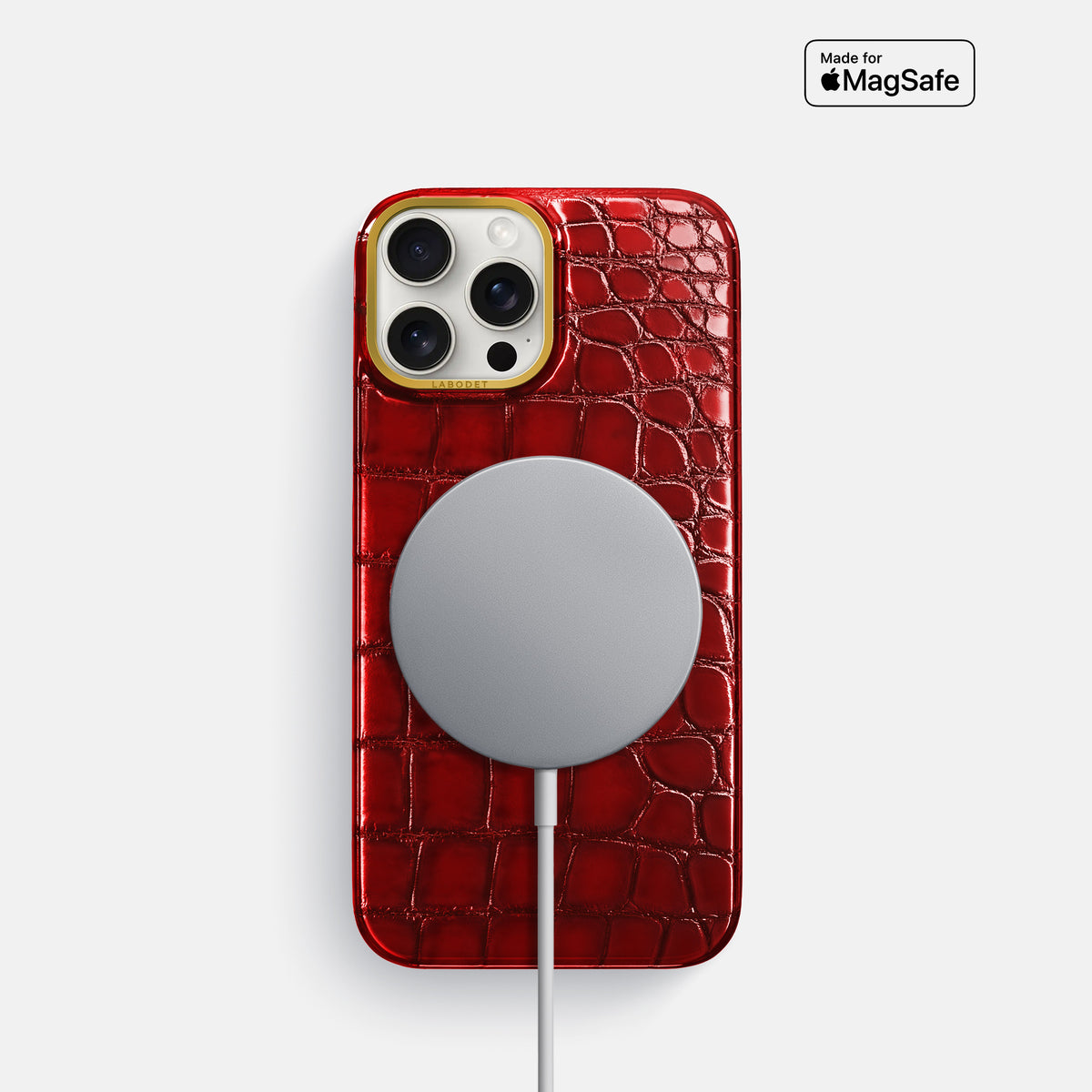 Burgundy iPhone 16 Pro Classic Case Patina Alligator with Gold Metal -5 | Burgundy-Gold