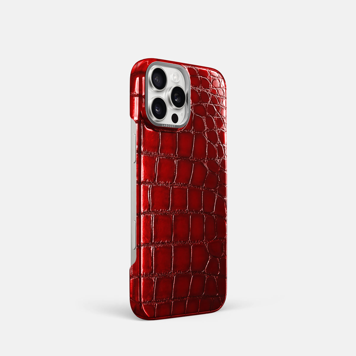 Burgundy iPhone 16 Pro Classic Case Patina Alligator with Steel Metal -2 | Burgundy-Steel