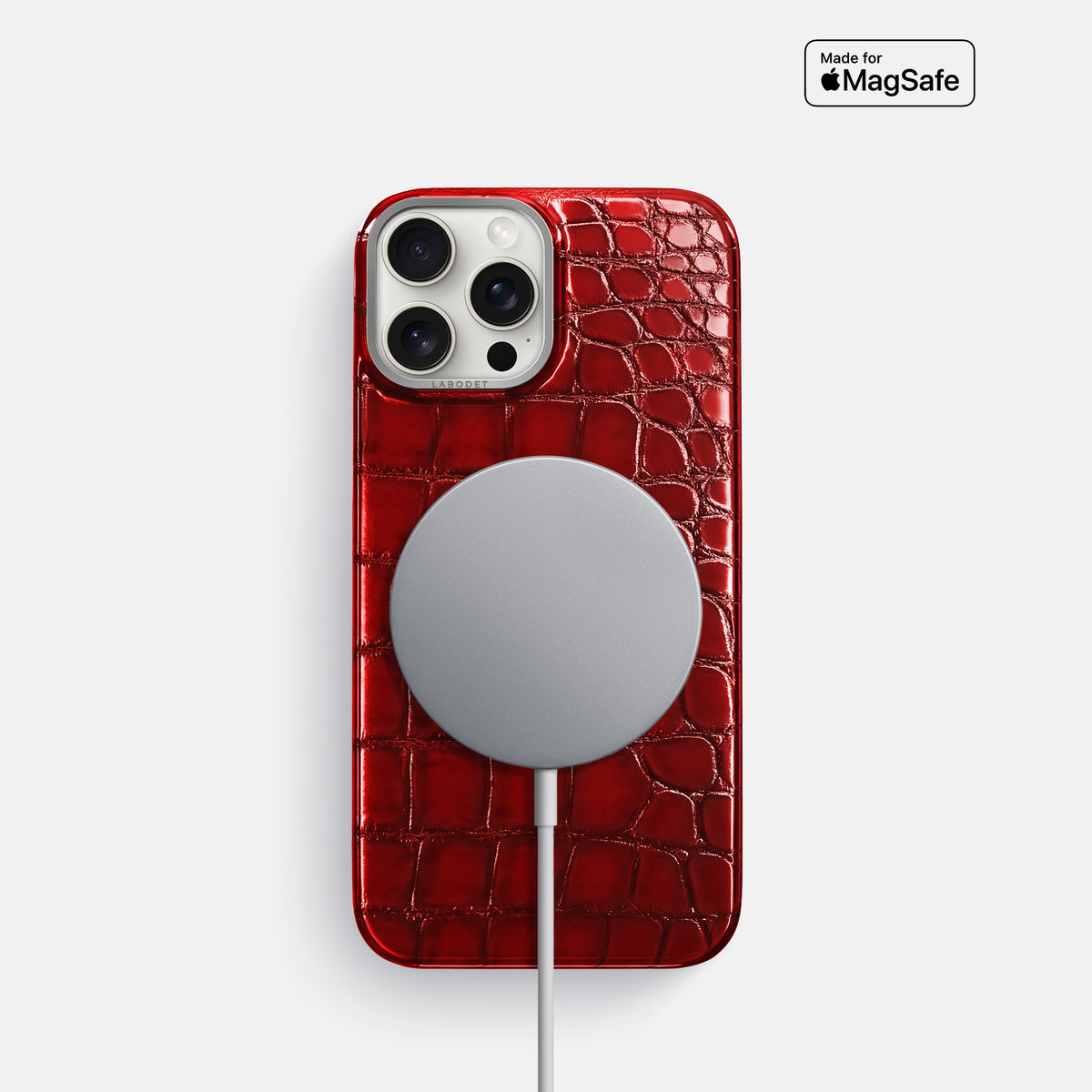 Burgundy iPhone 16 Pro Classic Case Patina Alligator with Steel Metal -5 | Burgundy-Steel