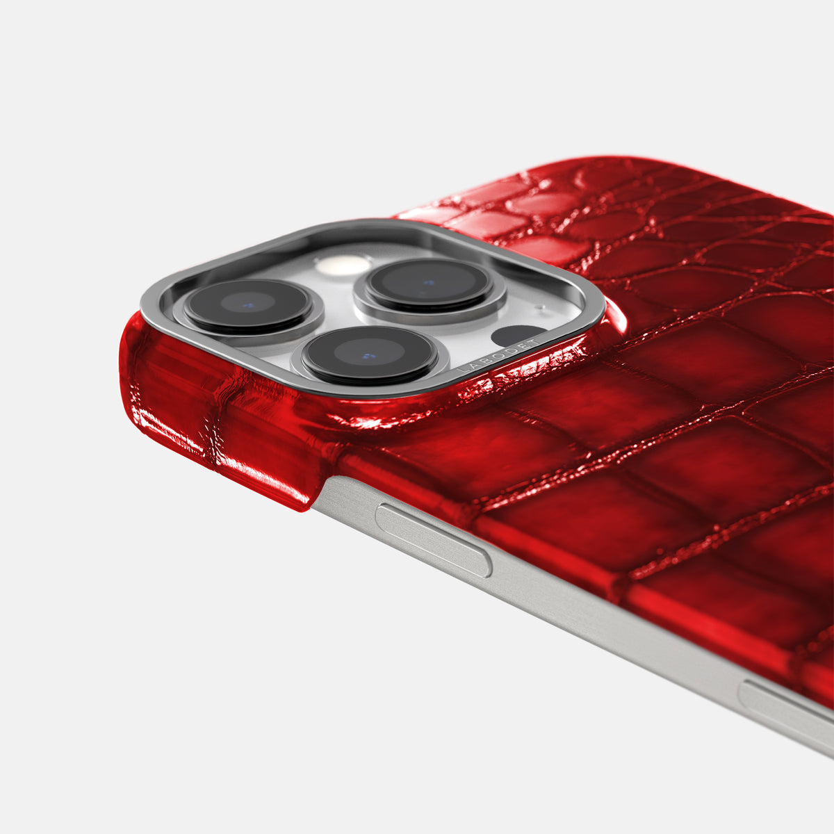 Burgundy iPhone 16 Pro Classic Case Patina Alligator with Steel Metal -6 | Burgundy-Steel
