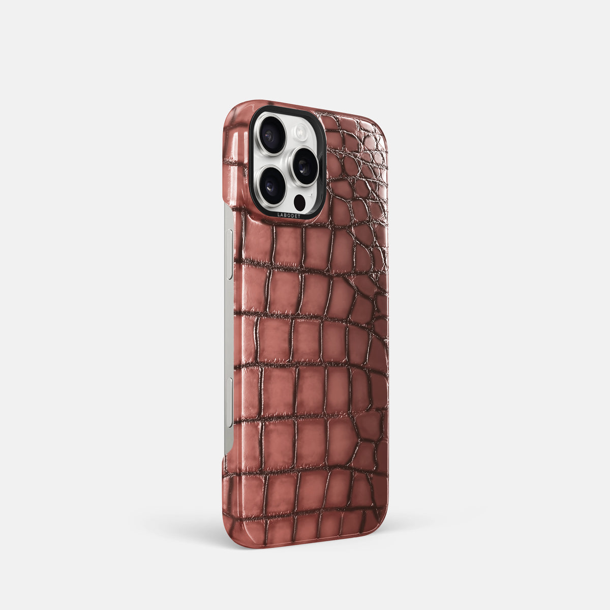 Wine-Sediment iPhone 16 Pro Classic Case Patina Alligator with Black Metal -2 | Wine-Sediment-Black