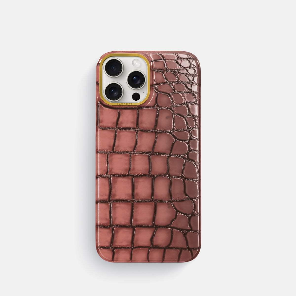 Wine-Sediment iPhone 16 Pro Classic Case Patina Alligator with Gold Metal -1 | Wine-Sediment-Gold