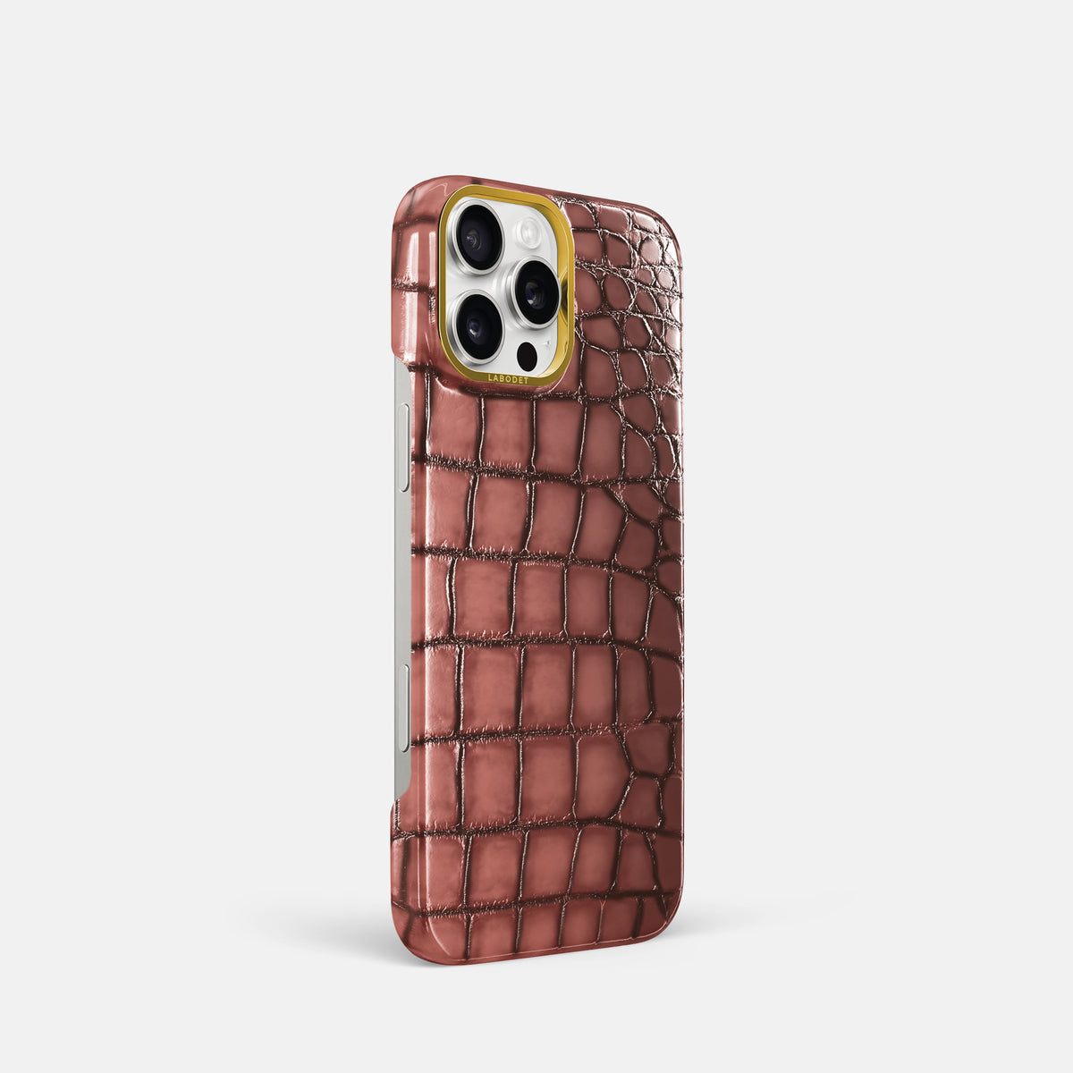 Wine-Sediment iPhone 16 Pro Classic Case Patina Alligator with Gold Metal -2 | Wine-Sediment-Gold