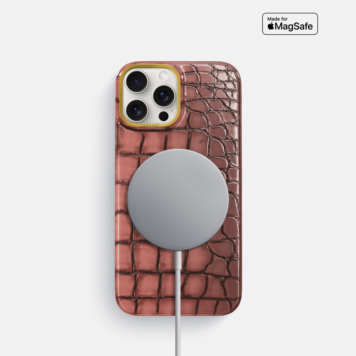 Wine-Sediment iPhone 16 Pro Classic Case Patina Alligator with Gold Metal -5 | Wine-Sediment-Gold