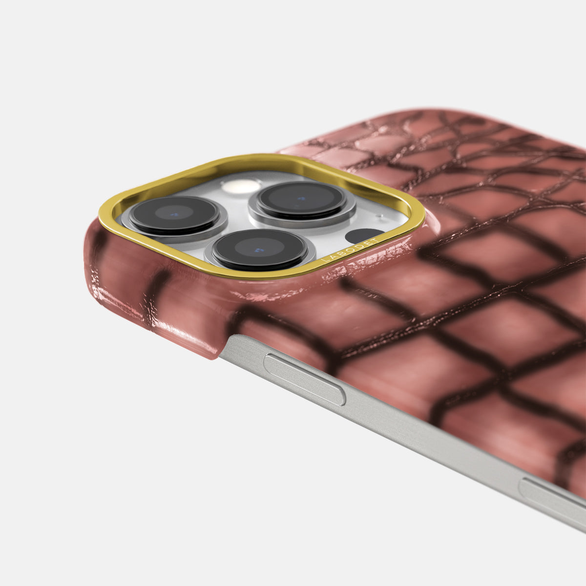 Wine-Sediment iPhone 16 Pro Classic Case Patina Alligator with Gold Metal -6 | Wine-Sediment-Gold