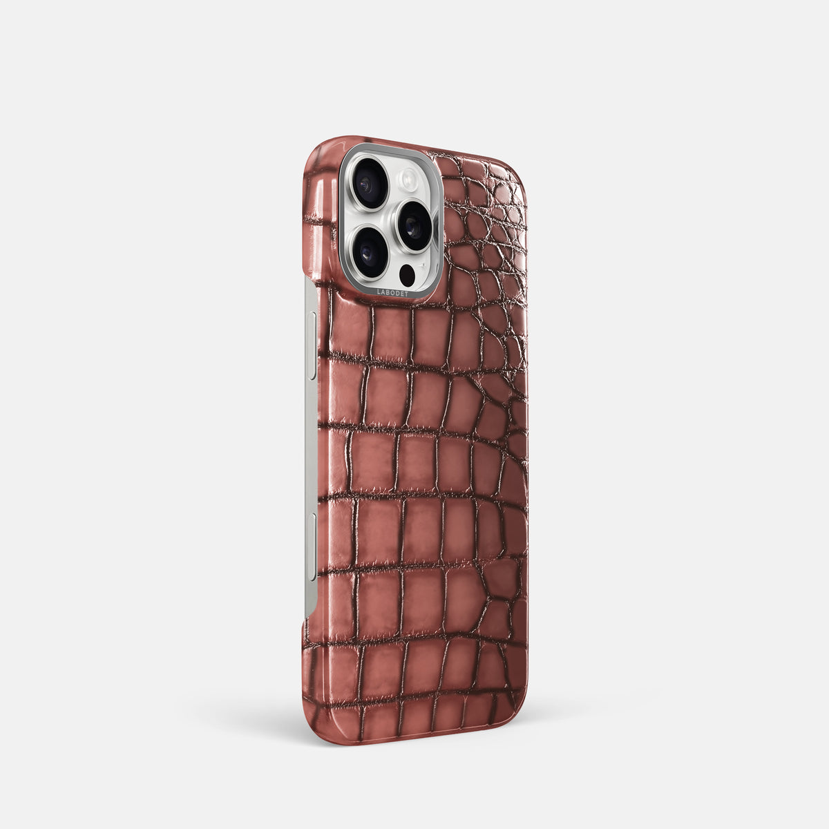 Wine-Sediment iPhone 16 Pro Classic Case Patina Alligator with Steel Metal -2 | Wine-Sediment-Steel