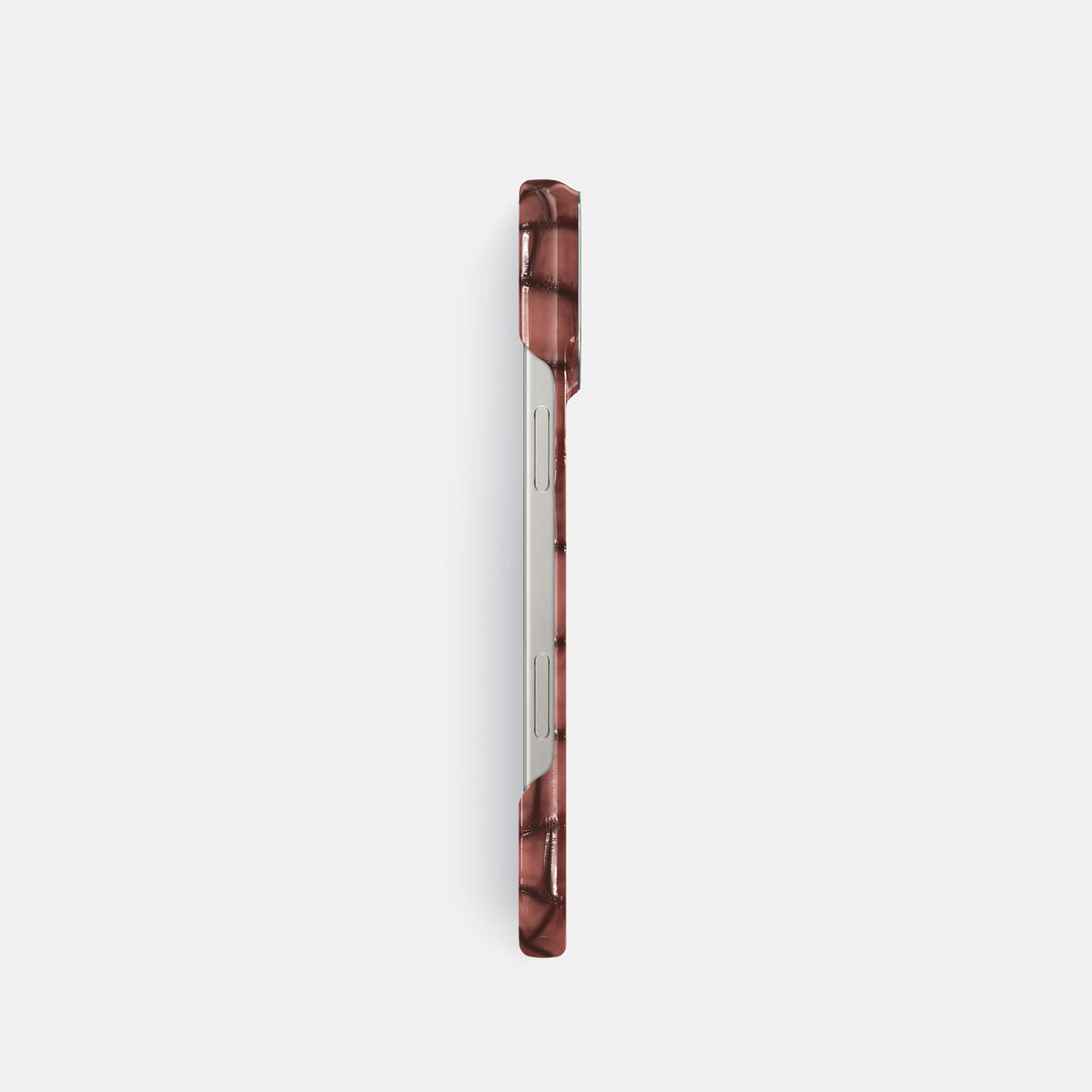 Wine-Sediment iPhone 16 Pro Classic Case Patina Alligator with Steel Metal -3 | Wine-Sediment-Steel