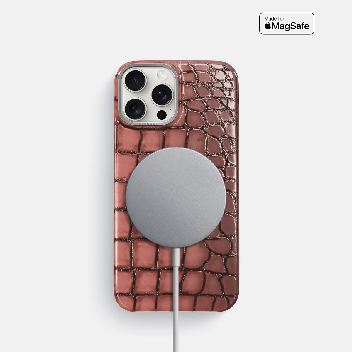 Wine-Sediment iPhone 16 Pro Classic Case Patina Alligator with Steel Metal -5 | Wine-Sediment-Steel