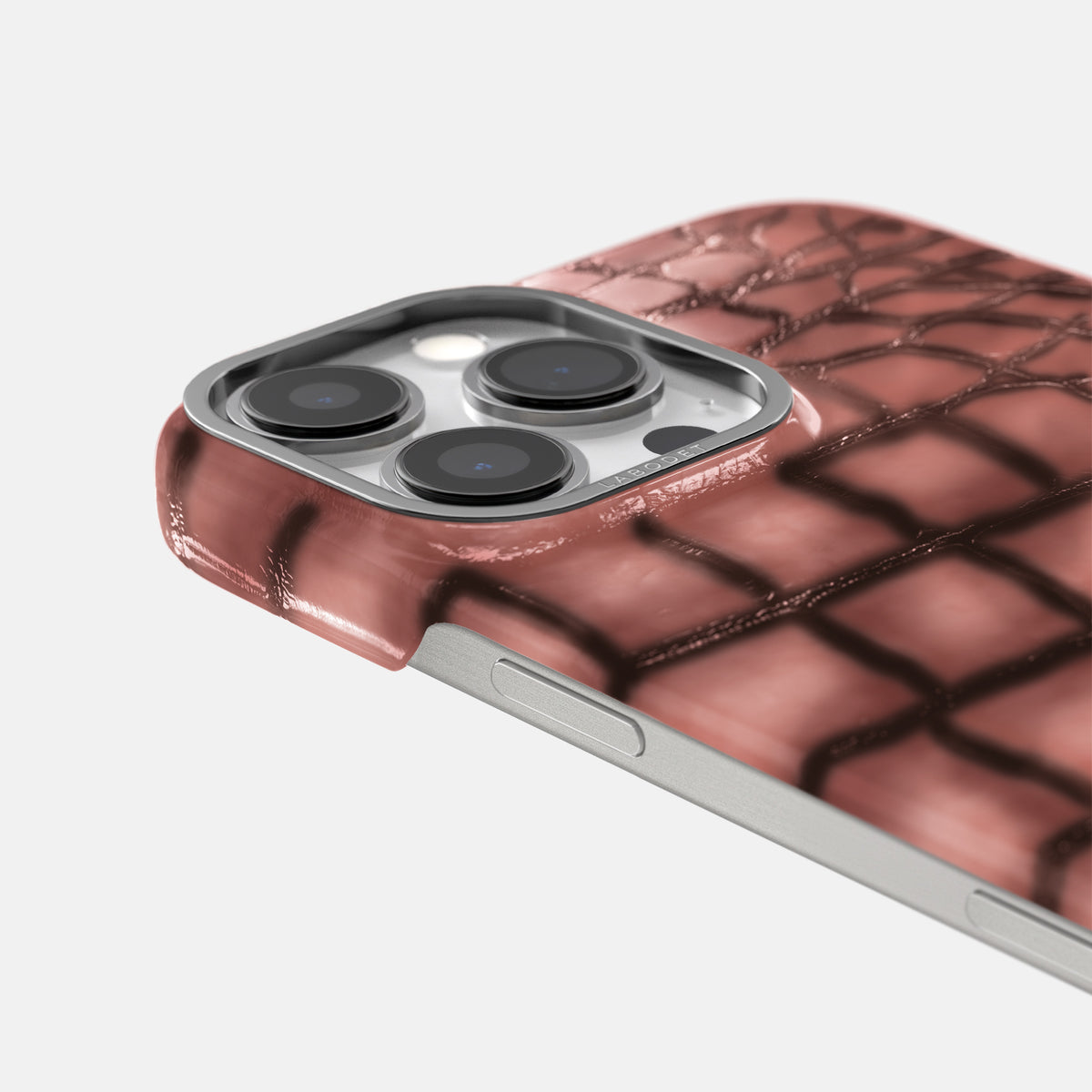 Wine-Sediment iPhone 16 Pro Classic Case Patina Alligator with Steel Metal -6 | Wine-Sediment-Steel