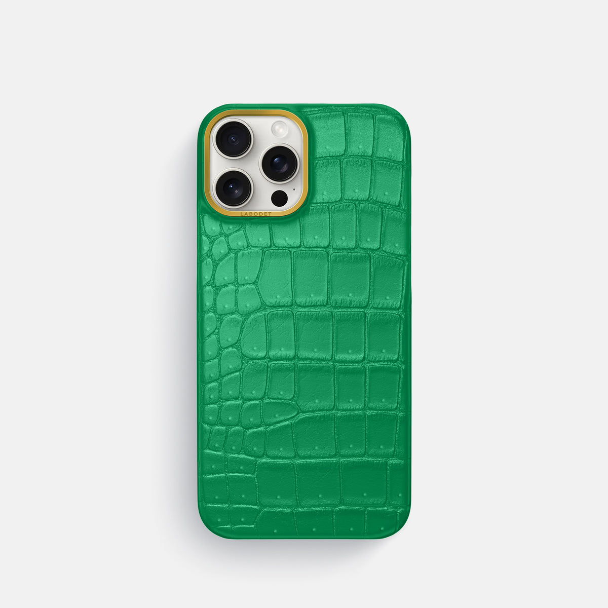 Cactus-Green iPhone 16 Pro Classic Case Porosus Crocodile with Gold Metal -1 | Cactus-Green-Gold