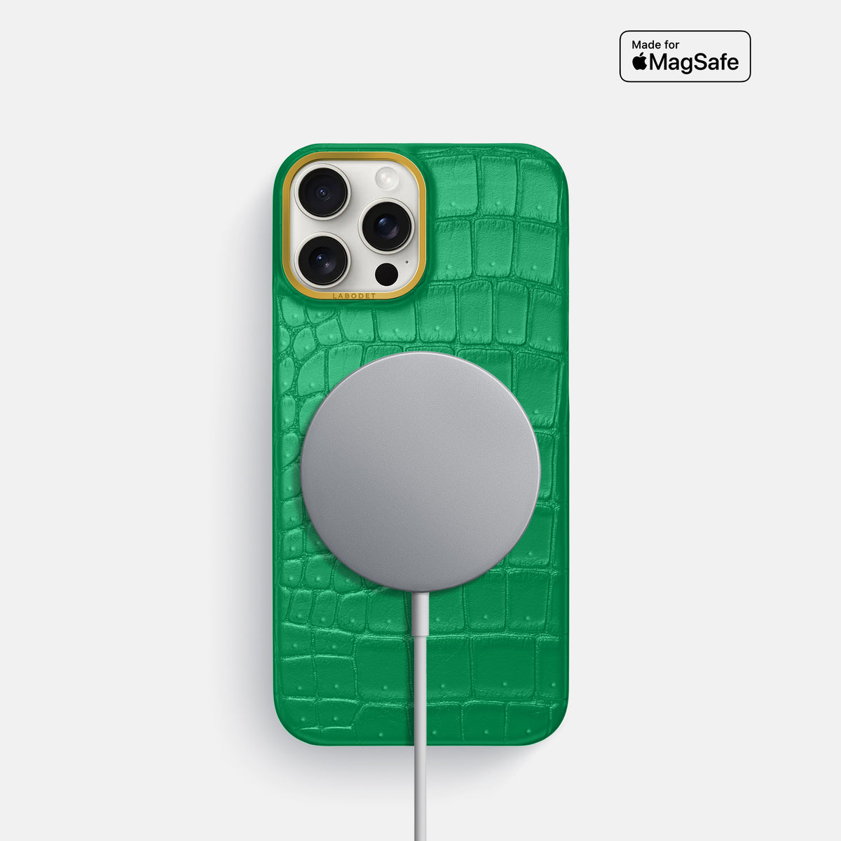 Cactus-Green iPhone 16 Pro Classic Case Porosus Crocodile with Gold Metal -5 | Cactus-Green-Gold