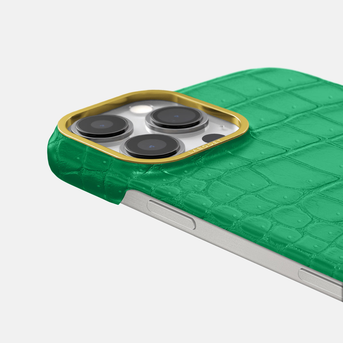 Cactus-Green iPhone 16 Pro Classic Case Porosus Crocodile with Gold Metal -6 | Cactus-Green-Gold