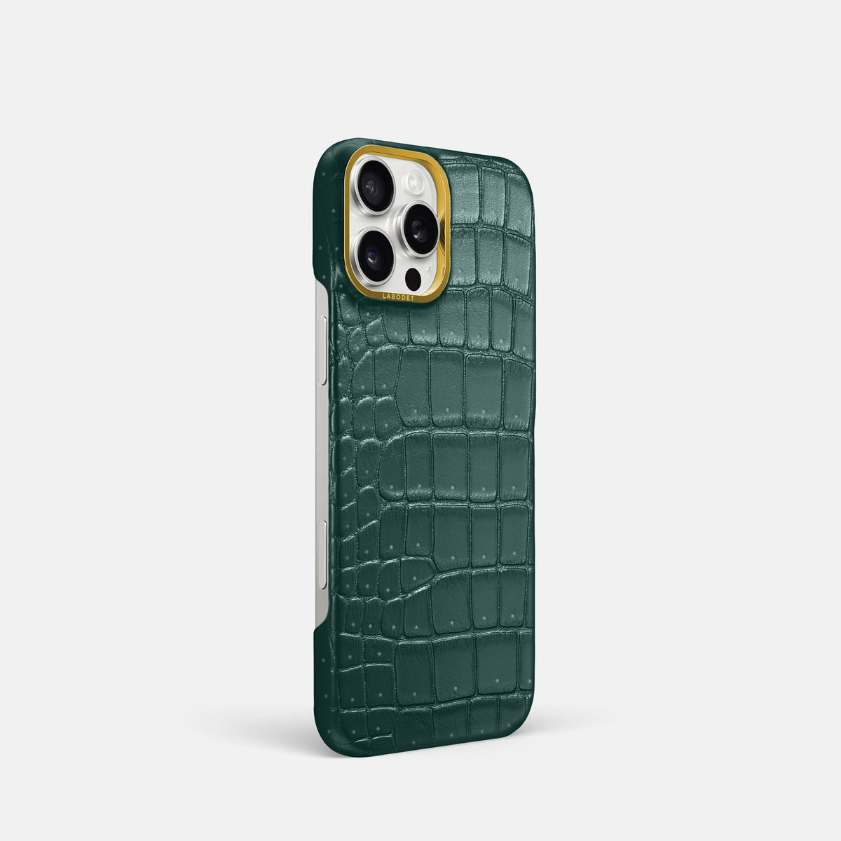 Dark-Forest iPhone 16 Pro Classic Case Porosus Crocodile with Gold Metal -2 | Dark-Forest-Gold