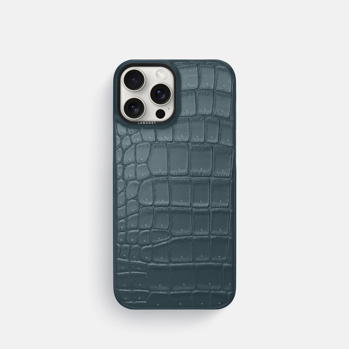 Denim iPhone 16 Pro Classic Case Porosus Crocodile with Black Metal -1 | Denim-Black