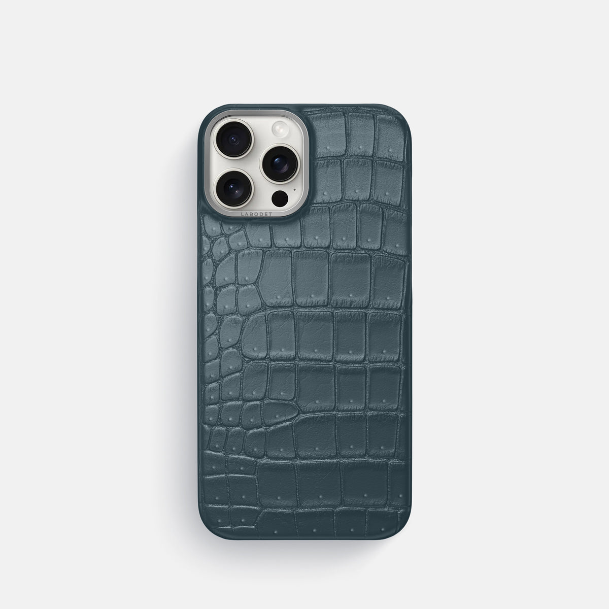 Denim iPhone 16 Pro Classic Case Porosus Crocodile with Steel Metal -1 | Denim-Steel