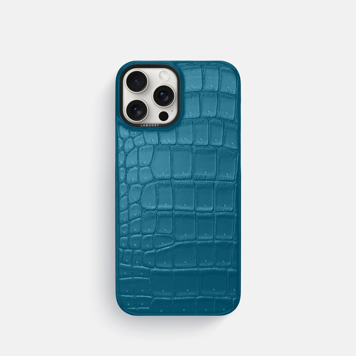 Duck Blue iPhone 16 Pro Classic Case Porosus Crocodile with Black Metal -1 | Duck-Blue-Black
