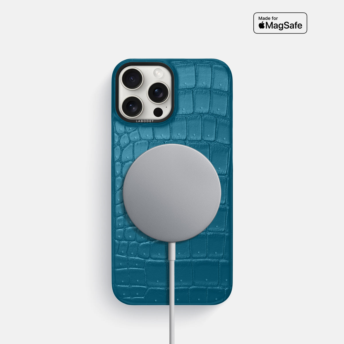 Duck Blue iPhone 16 Pro Classic Case Porosus Crocodile with Black Metal -5 | Duck-Blue-Black
