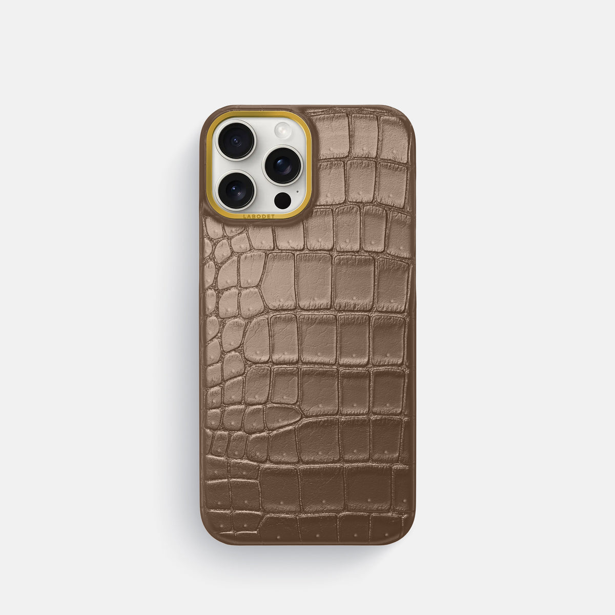 Fur-Brown iPhone 16 Pro Classic Case Porosus Crocodile with Gold Metal -1 | Fur-Brown-Gold