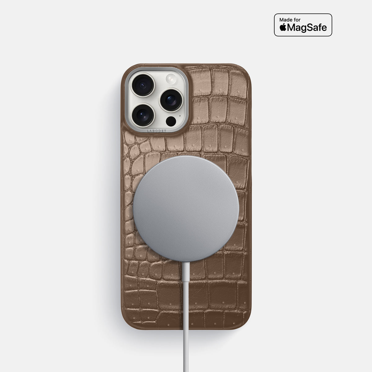 Fur-Brown iPhone 16 Pro Classic Case Porosus Crocodile with Steel Metal -5 | Fur-Brown-Steel
