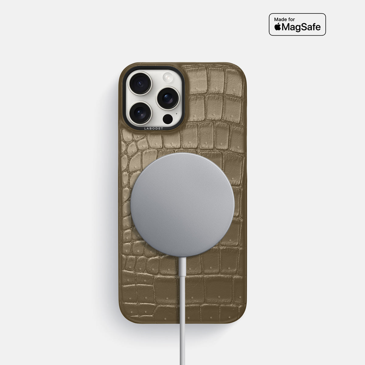 Kaki-Green iPhone 16 Pro Classic Case Porosus Crocodile with Black Metal -5 | Kaki-Green-Black