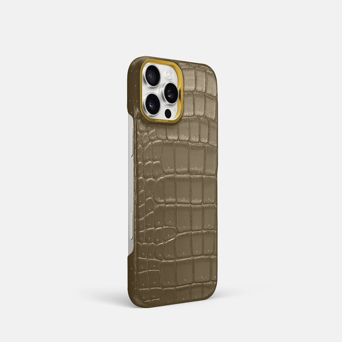 Kaki-Green iPhone 16 Pro Classic Case Porosus Crocodile with Gold Metal -2 | Kaki-Green-Gold