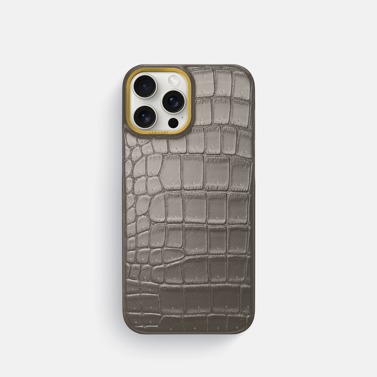 Lava-Stone iPhone 16 Pro Classic Case Porosus Crocodile with Gold Metal -1 | Lava-Stone-Gold