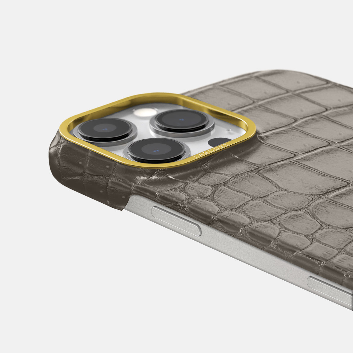 Lava-Stone iPhone 16 Pro Classic Case Porosus Crocodile with Gold Metal -6 | Lava-Stone-Gold