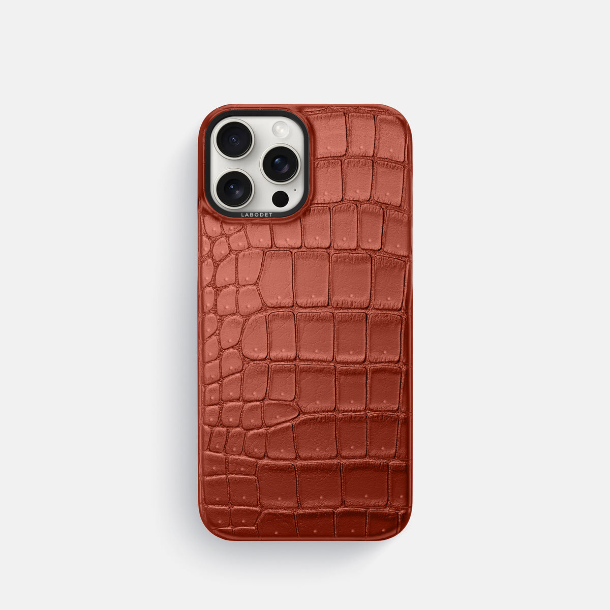 Mahogany-Brown iPhone 16 Pro Classic Case Porosus Crocodile with Black Metal -1 | Mahogany-Brown-Black