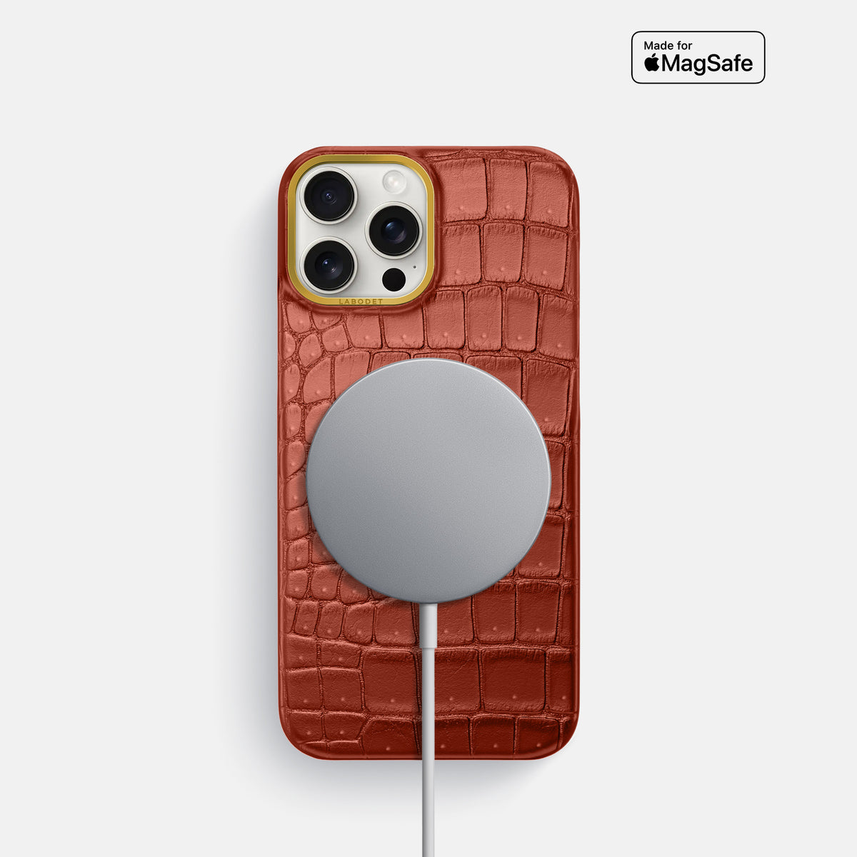 Mahogany-Brown iPhone 16 Pro Classic Case Porosus Crocodile with Gold Metal -5 | Mahogany-Brown-Gold