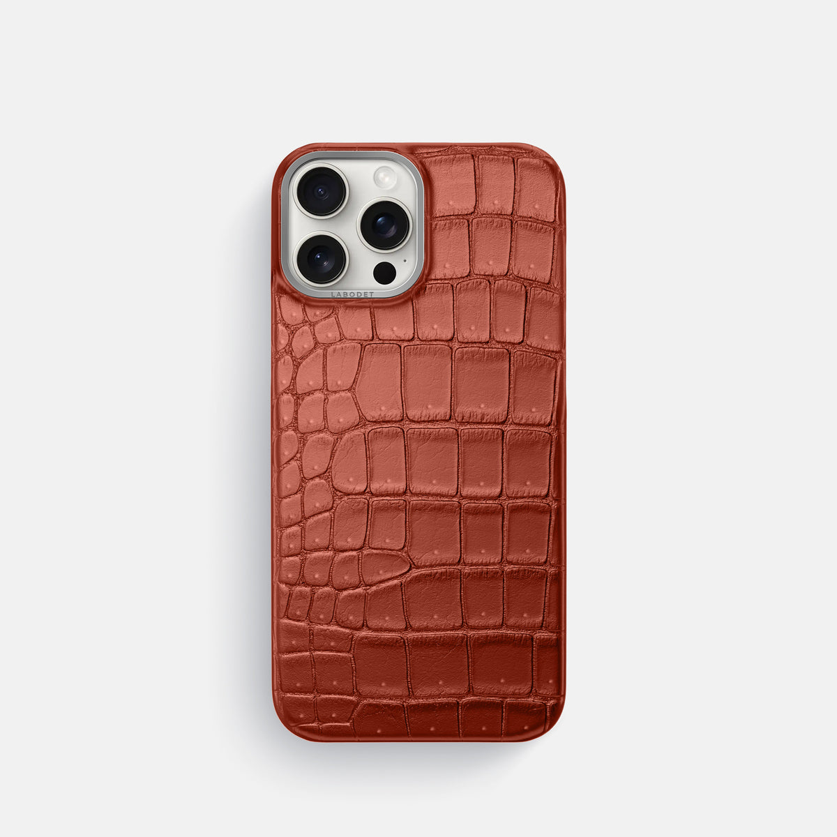 Mahogany-Brown iPhone 16 Pro Classic Case Porosus Crocodile with Steel Metal -1 | Mahogany-Brown-Steel