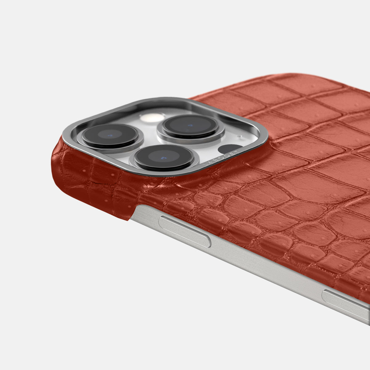 Mahogany-Brown iPhone 16 Pro Classic Case Porosus Crocodile with Steel Metal -6 | Mahogany-Brown-Steel