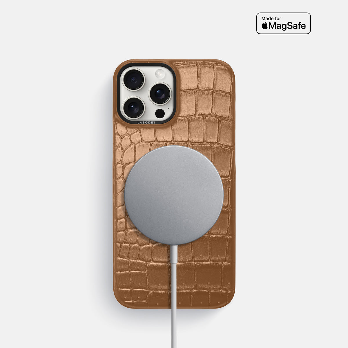 Milk-Chocolate iPhone 16 Pro Classic Case Porosus Crocodile with Black Metal -5 | Milk-Chocolate-Black