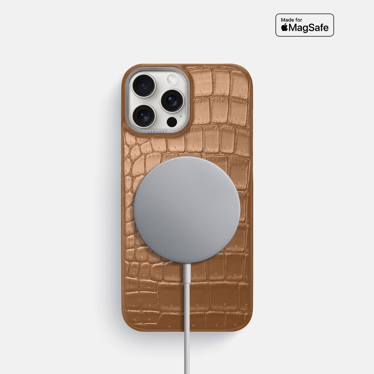 Milk-Chocolate iPhone 16 Pro Classic Case Porosus Crocodile with Steel Metal -5 | Milk-Chocolate-Steel