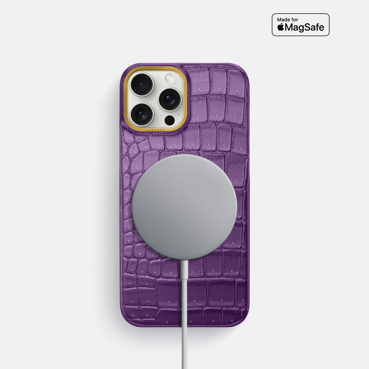 Purple iPhone 16 Pro Classic Case Porosus Crocodile with Gold Metal -5 | Purple-Gold