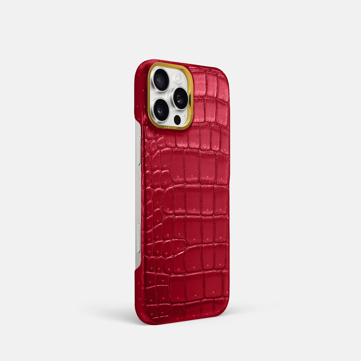 Burgundy iPhone 16 Pro Classic Case Porosus Crocodile with Gold Metal -2 | Burgundy-Gold
