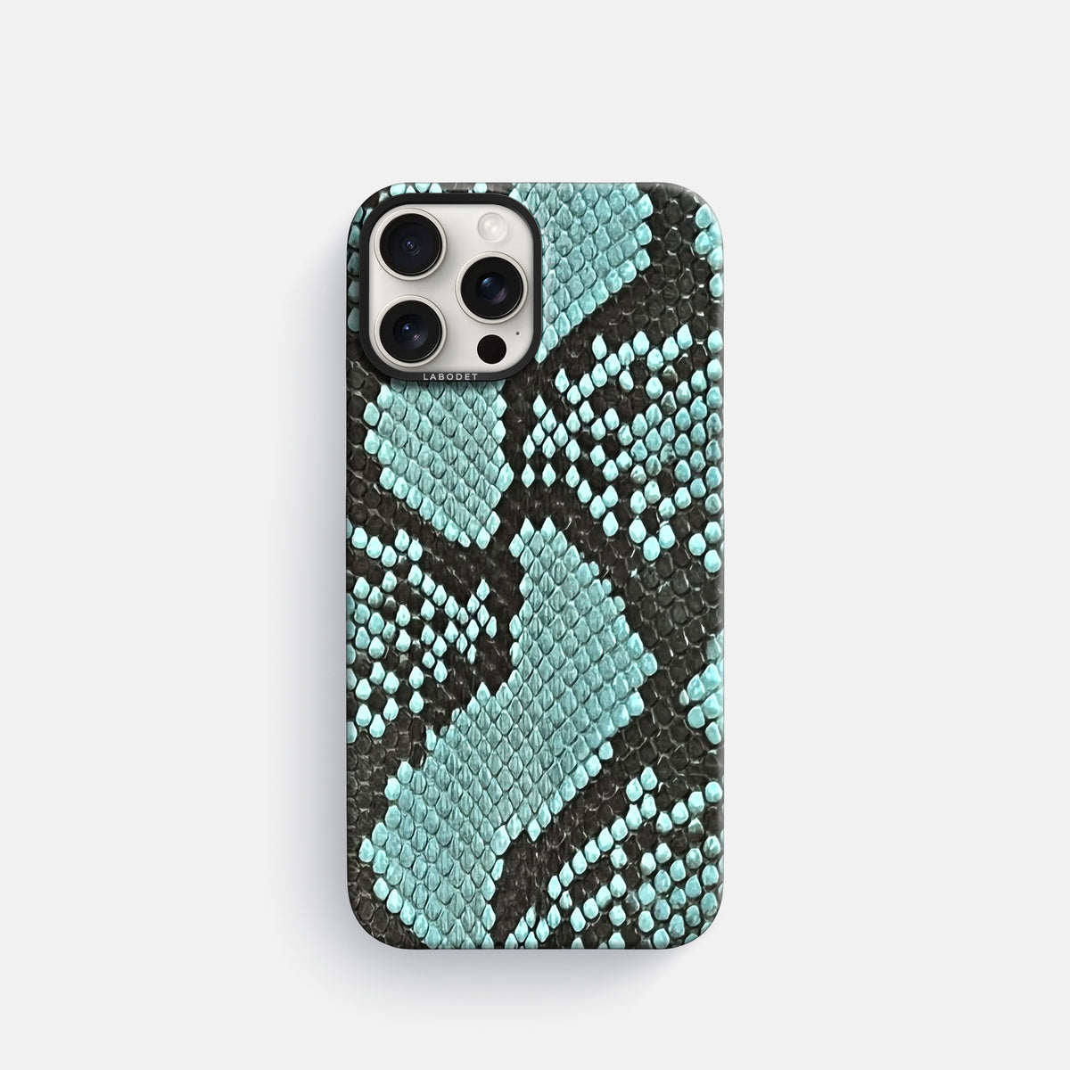 Blue Lagoon iPhone 16 Pro Classic Case In Python with Black Metal -1 | Blue-Lagoon-Black