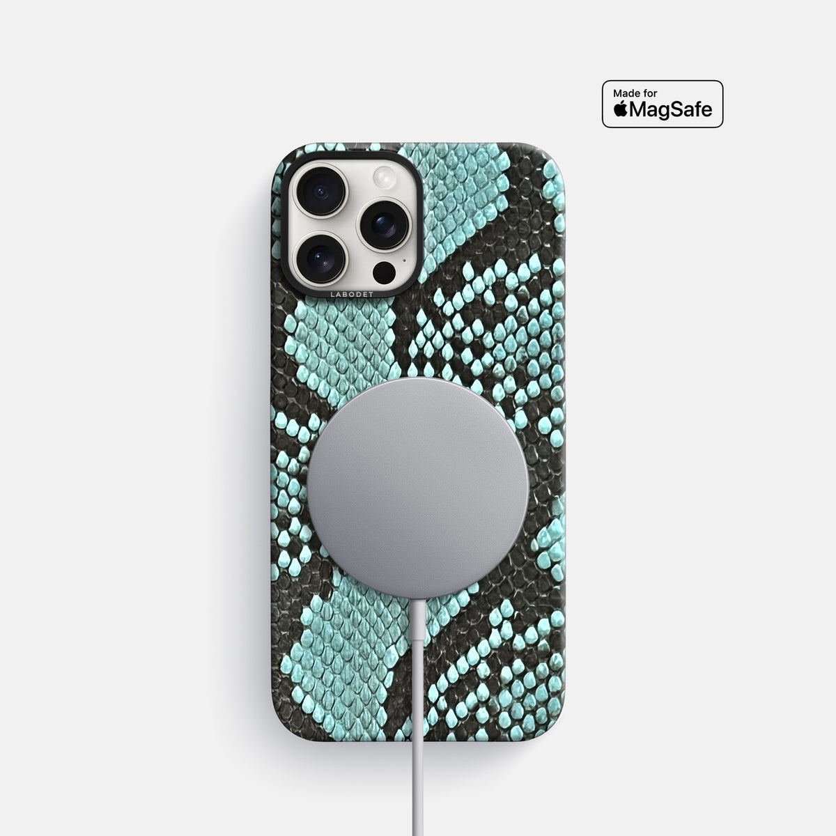 Blue Lagoon iPhone 16 Pro Classic Case In Python with Black Metal -5 | Blue-Lagoon-Black