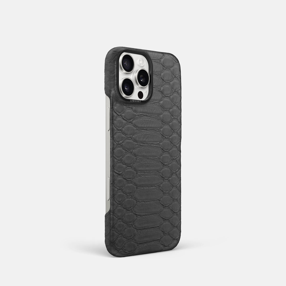 Grey iPhone 16 Pro Classic Case Python with Black Metal -2 | Grey-Black